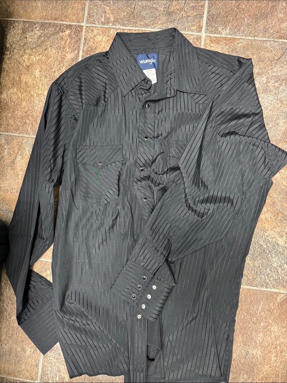 Wrangler Black Subtle-Stripe Men's Button-Up Shirt